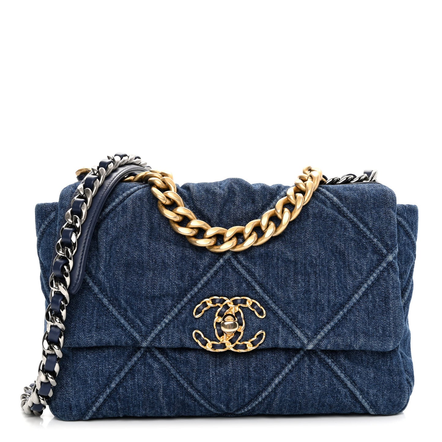 Denim Quilted Medium Chanel 19 Flap Blue