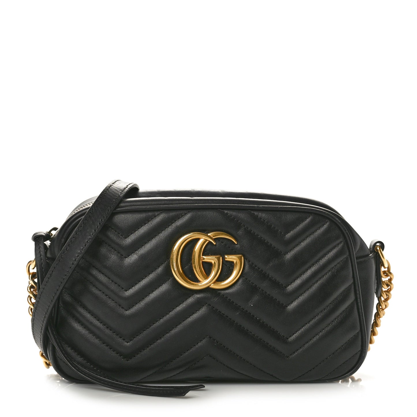 Calfskin Matelasse Small GG Marmont Chain Shoulder Bag Black