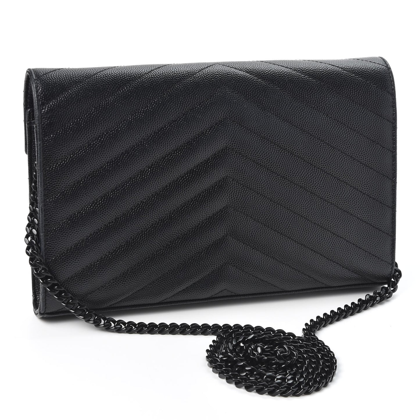 Grain De Poudre Matelasse Chevron Monogram Chain Wallet Black