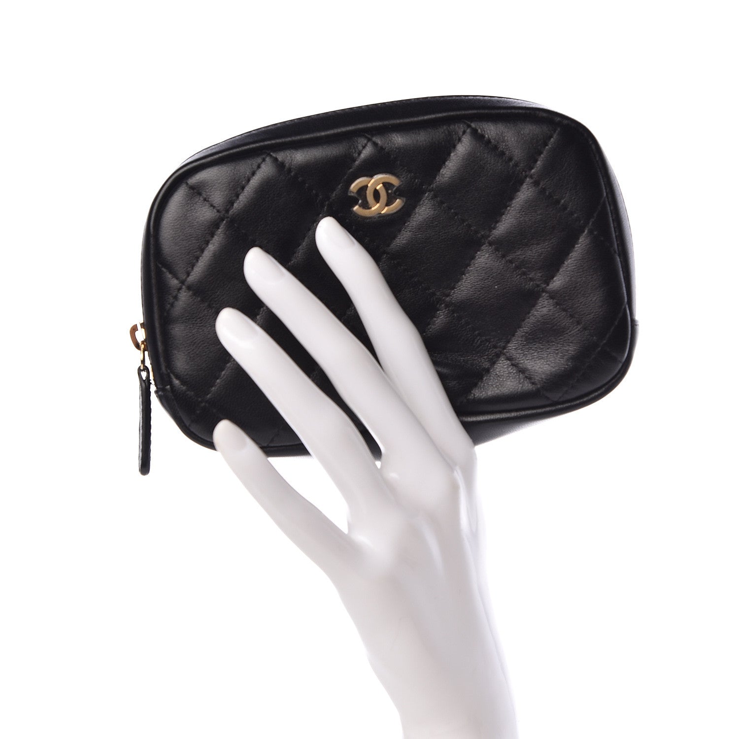 Chanel Lambskin Quilted Small Curvy Pouch Cosmetic Case Black 2 of 8