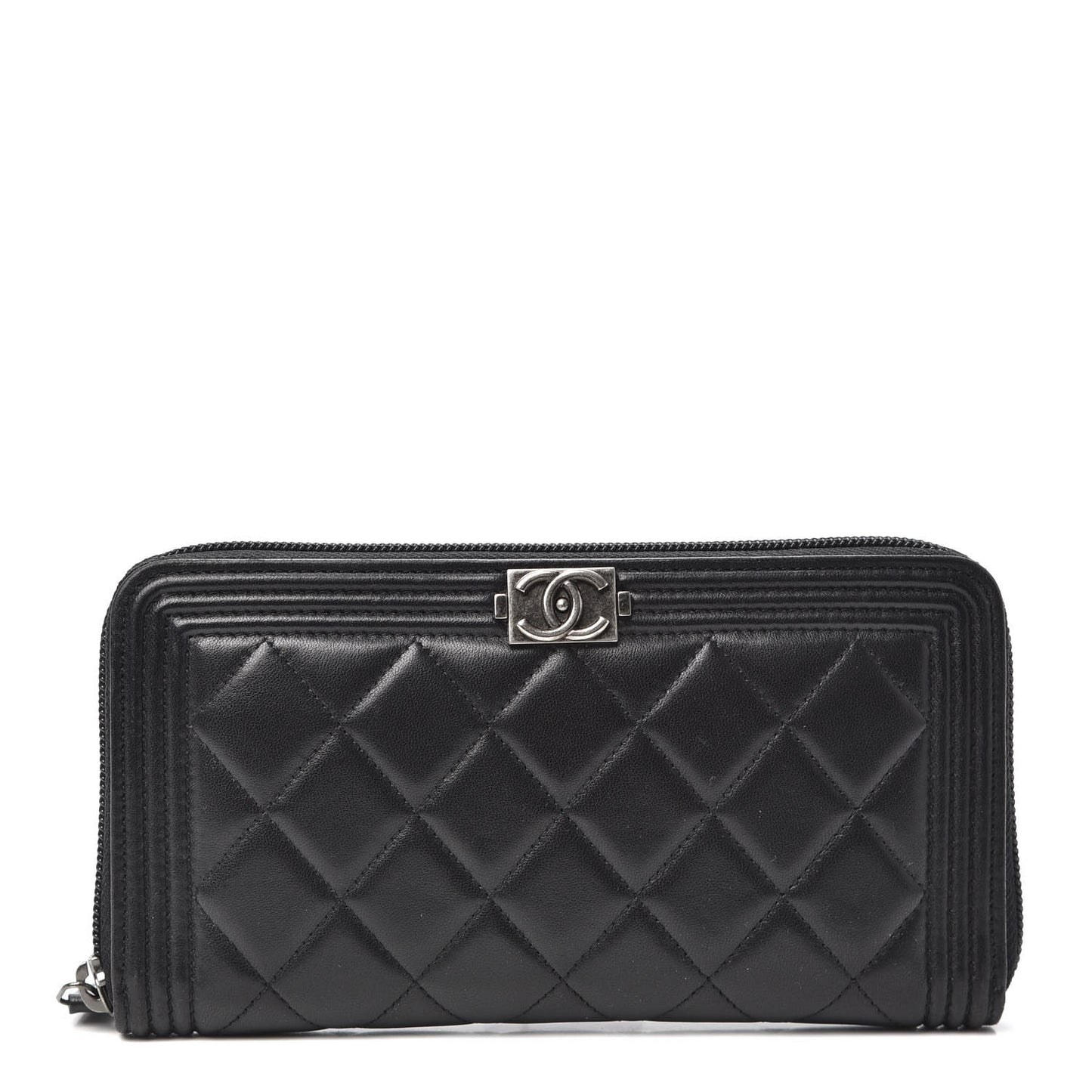 Lambskin Quilted Boy Zip Around Wallet Black