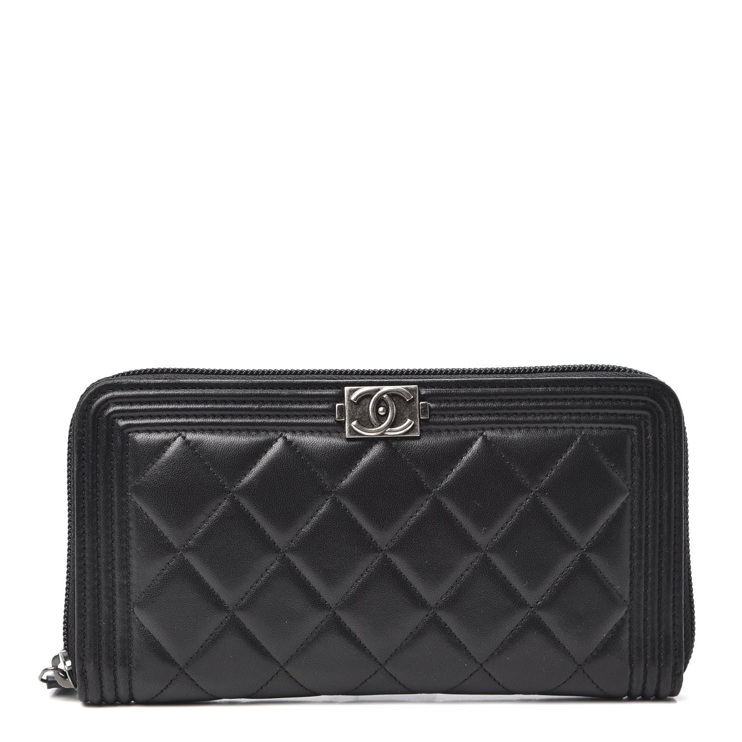 Chanel Lambskin Quilted Boy Zip Around Wallet Black 1 of 8