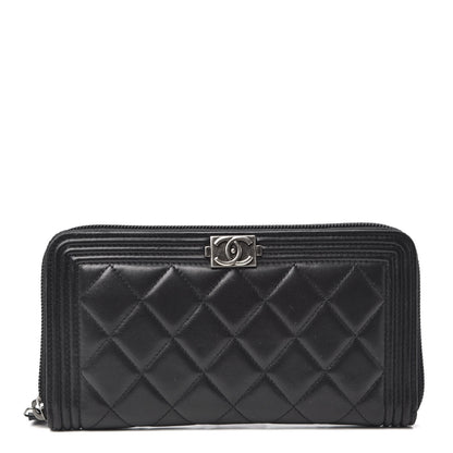 Chanel Lambskin Quilted Boy Zip Around Wallet Black 1 of 8