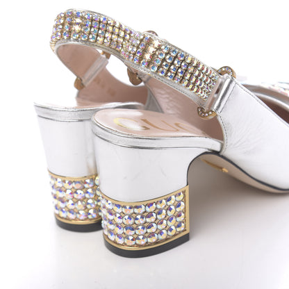 Gucci Metallic Nappa Crystal Square G Madelyn Slingbacks 36 Silver 9 of 10