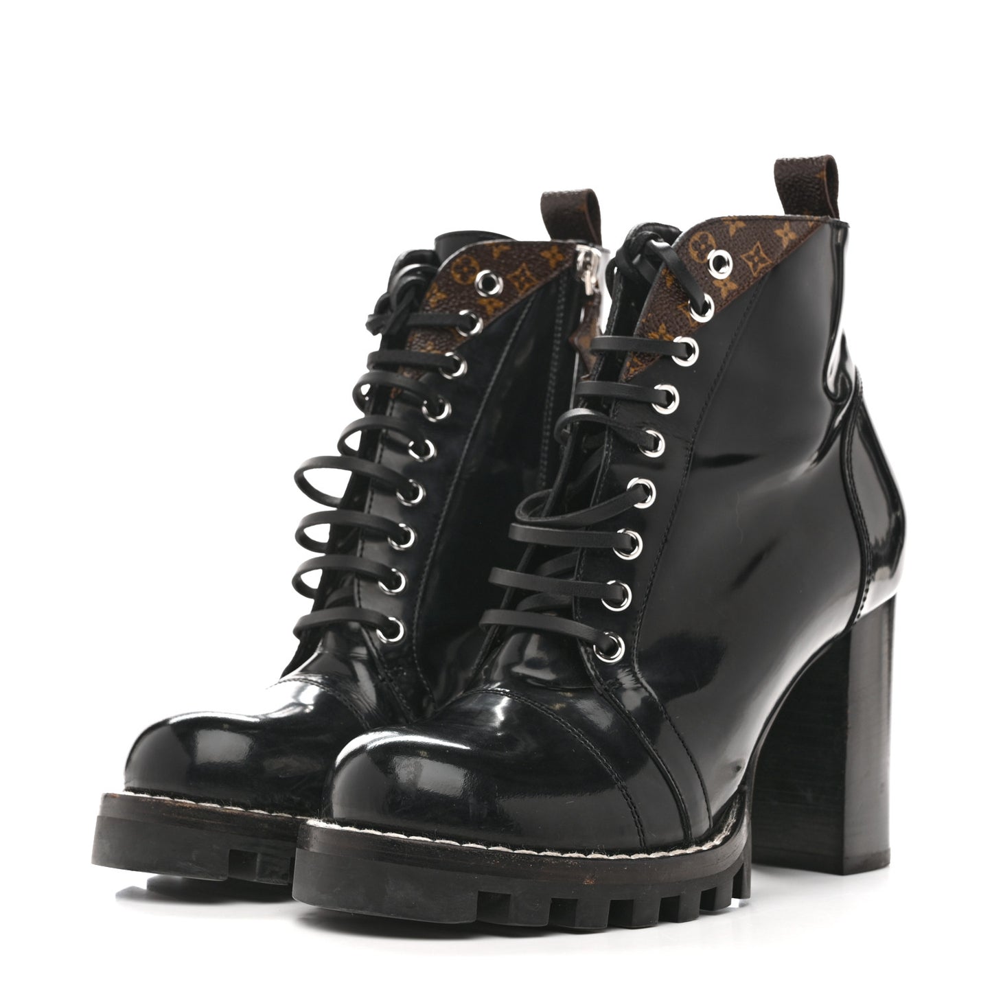 Glazed Calfskin Monogram Star Trail Ankle Boots 39 Black
