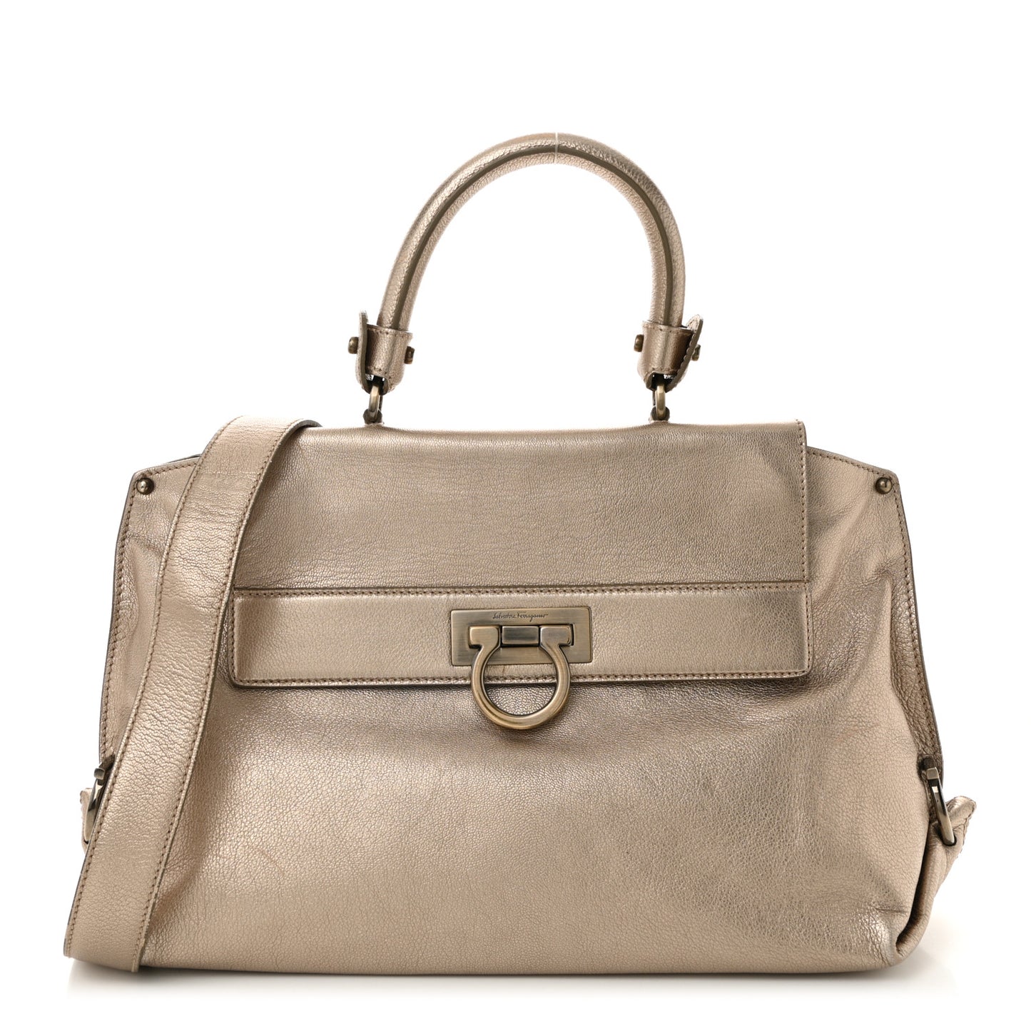 Metallic Grained Calfskin Medium Sofia Satchel Gold