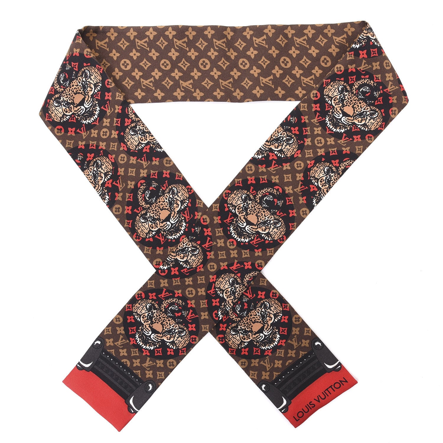 Louis Vuitton Silk Monogram Jaguar Animalle Bandeau Scarf Marron 1 of 5
