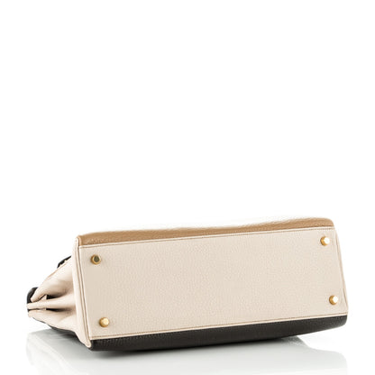 Hermes Taurillon Clemence Tri-Color Kelly Retourne 35 Tabac Camel Ebene Parchemin 4 of 26