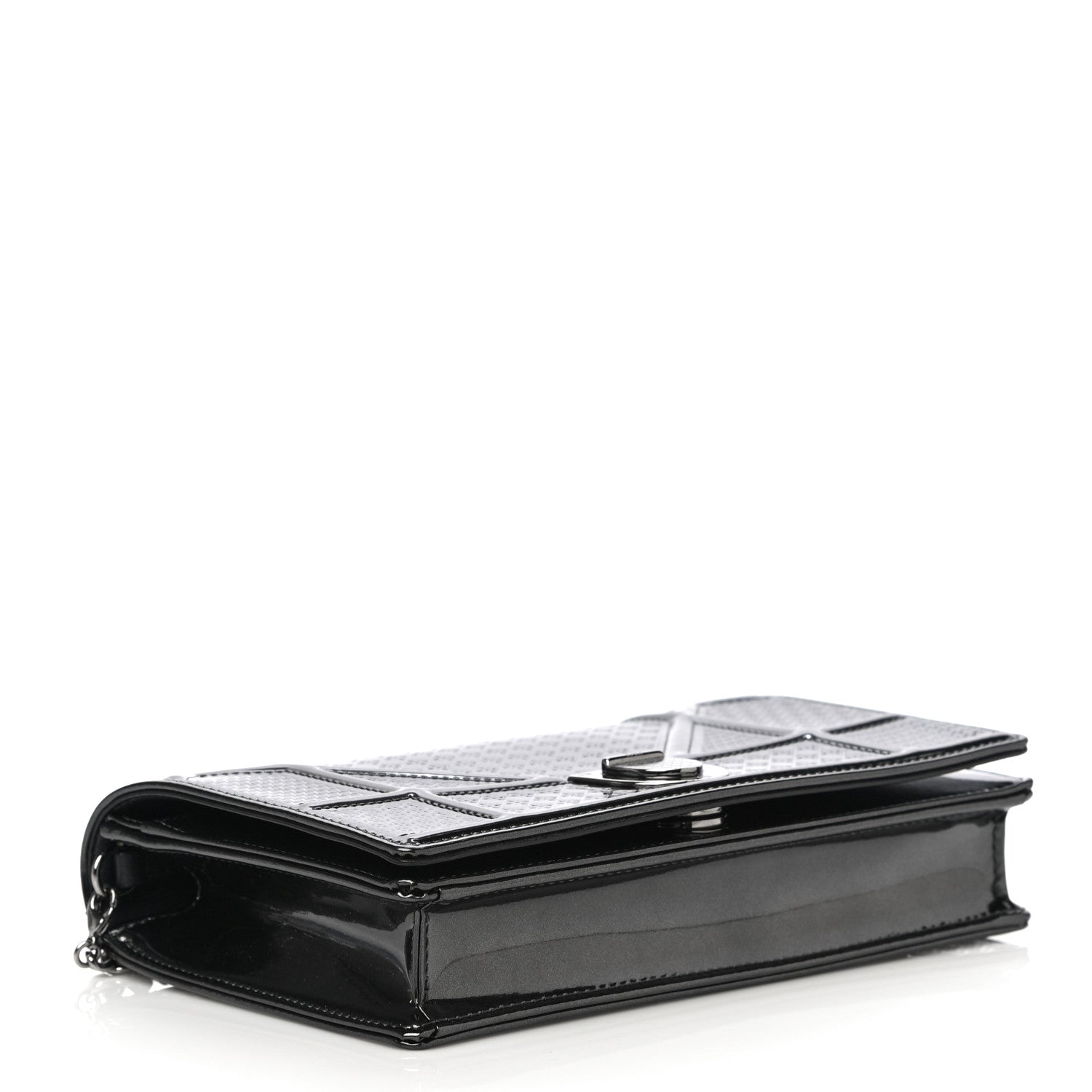 Christian Dior Metallic Patent Micro-Cannage Diorama Wallet on Chain Pouch Onyx Black 4 of 13