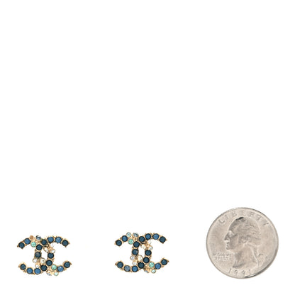 Chanel Crystal CC Earrings Gold Blue 2 of 4