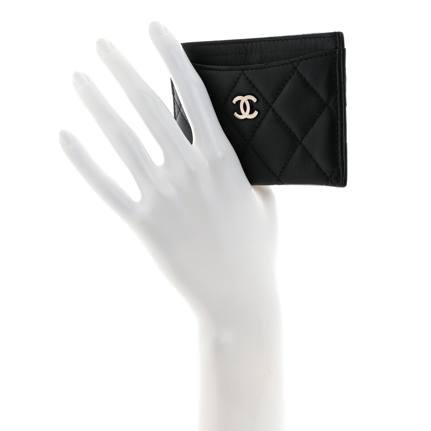 Lambskin Quilted Card Holder Black