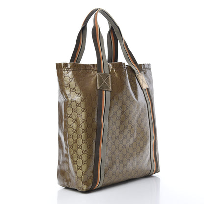 Gucci Crystal Monogram Medium Web Handle Vertical Tote Bronze 3 of 11