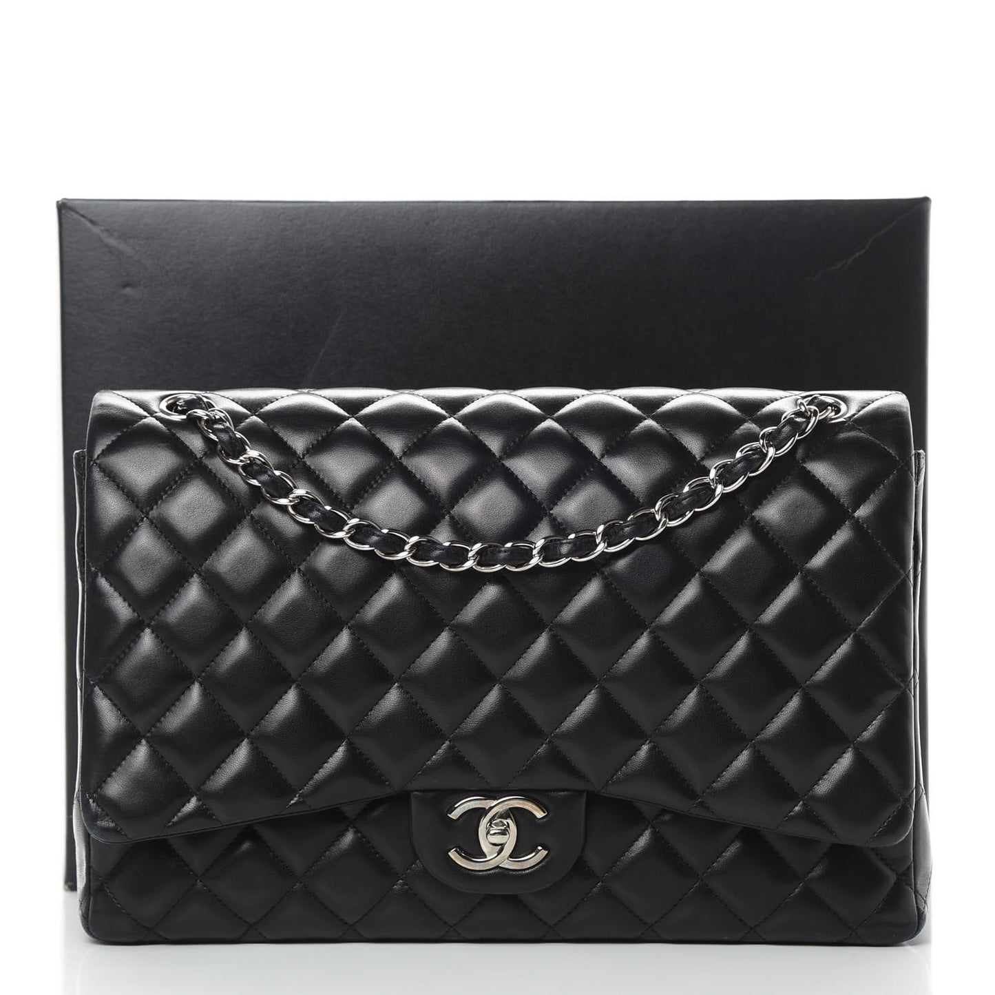 Lambskin Quilted Maxi Double Flap Black