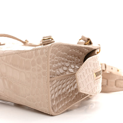 Balenciaga Shiny Supple Calfskin Crocodile Embossed Neo Classic Gold Hardware Mini City Light Beige 9 of 9