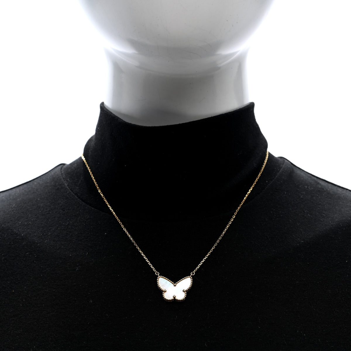 Van Cleef & Arpels 18k Yellow Gold Mother of Pearl Lucky Alhambra Butterfly Pendant Necklace 2 of 4