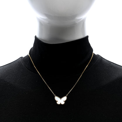 Van Cleef & Arpels 18k Yellow Gold Mother of Pearl Lucky Alhambra Butterfly Pendant Necklace 2 of 4