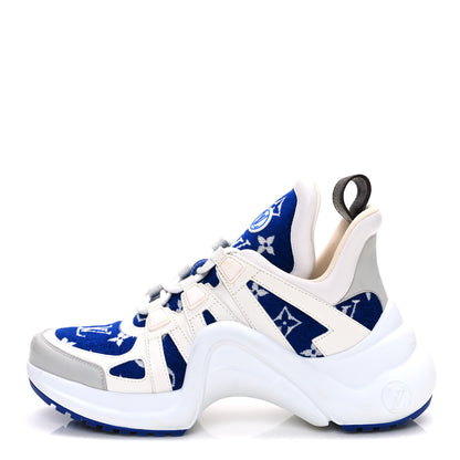 Louis Vuitton Jacquard Velvet Monogram LV Archlight Sneakers 37.5 White Blue 1 of 13