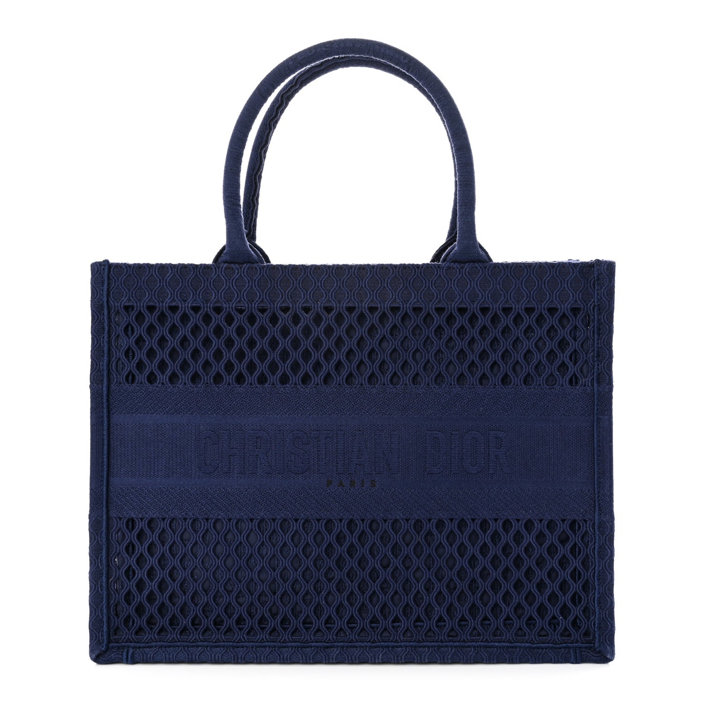 Mesh Embroidered Medium Book Tote Navy Blue