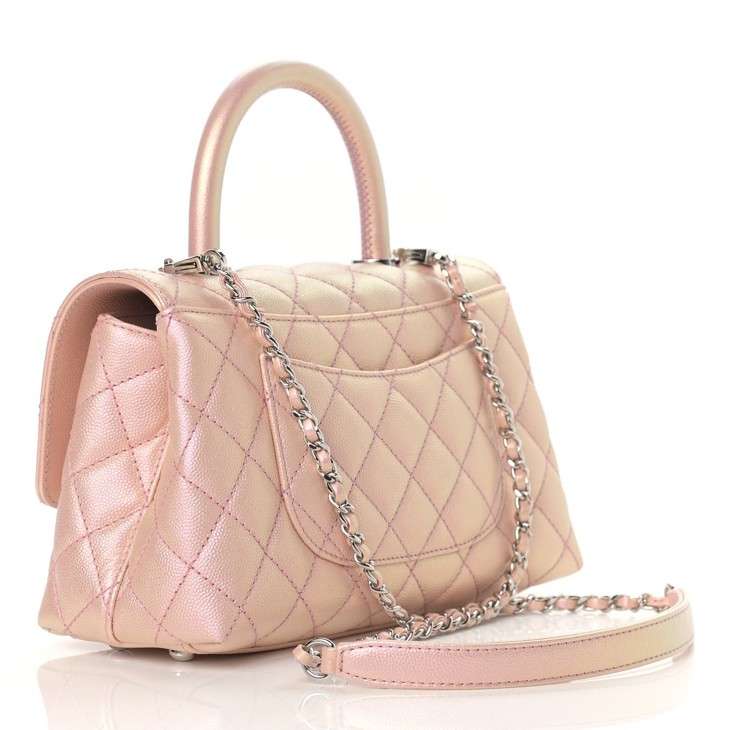 Iridescent Caviar Quilted Mini Coco Handle Flap Pink