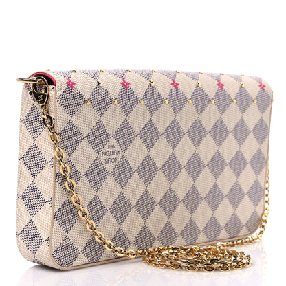 Louis Vuitton Damier Azur Studded Pochette Felicie Chain Wallet Fuchsia 4 of 10
