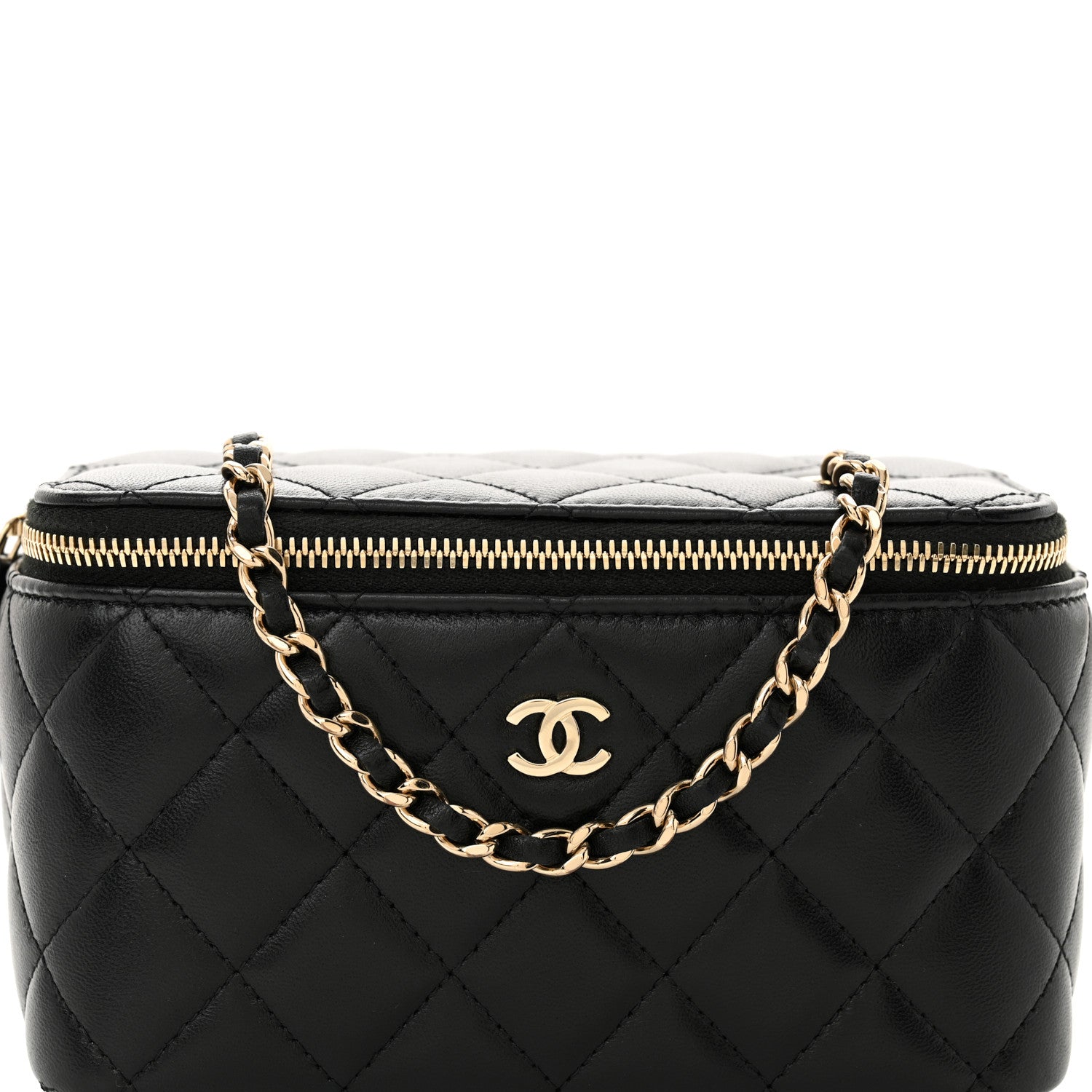 Chanel Lambskin Quilted Small Vanity Case With Chain Black Black 8 of 11