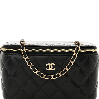 Chanel Lambskin Quilted Small Vanity Case With Chain Black Black 8 of 11