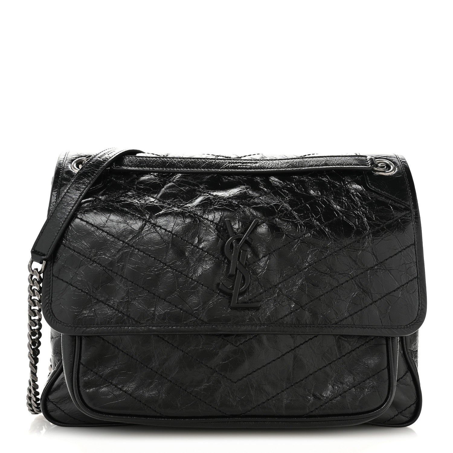 Saint Laurent Crinkled Calfskin Matelasse Monogram Large Niki Chain Satchel Black 1 of 10