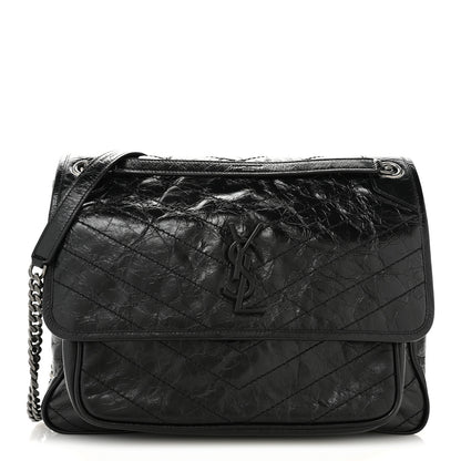Saint Laurent Crinkled Calfskin Matelasse Monogram Large Niki Chain Satchel Black 1 of 10
