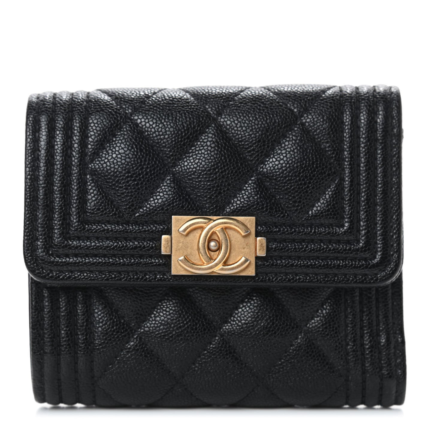 Caviar Quilted Compact Boy Wallet Black
