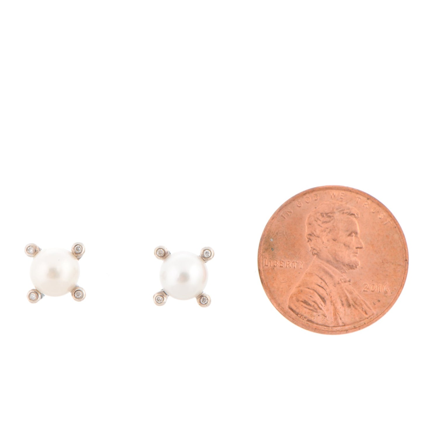 Sterling Silver Diamond Pearl 7mm Earrings