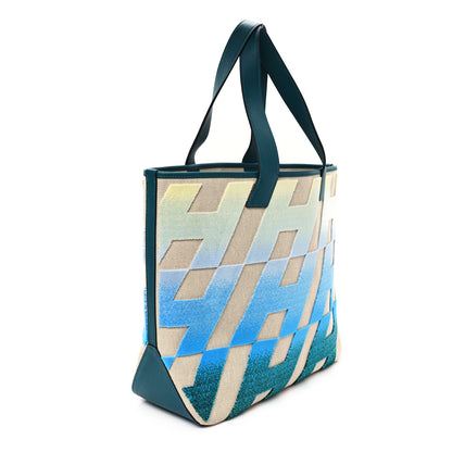 Hermes Swift Toile H Tufted Cabas H En Biais 40 Ecru Bleu Vert Bosphore 3 of 9