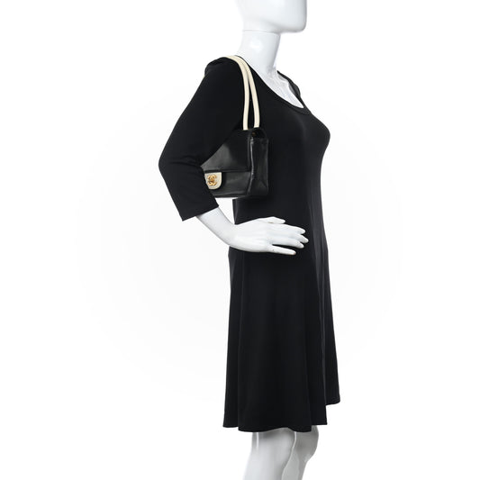 Lambskin Perforated Medium Single Flap Bag Black White