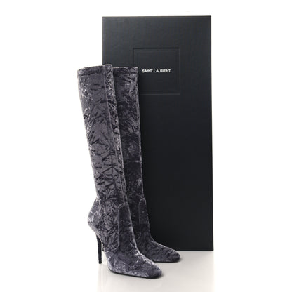 Saint Laurent Velvet Ella Knee High Boots 37 Cool Grey 7 of 7