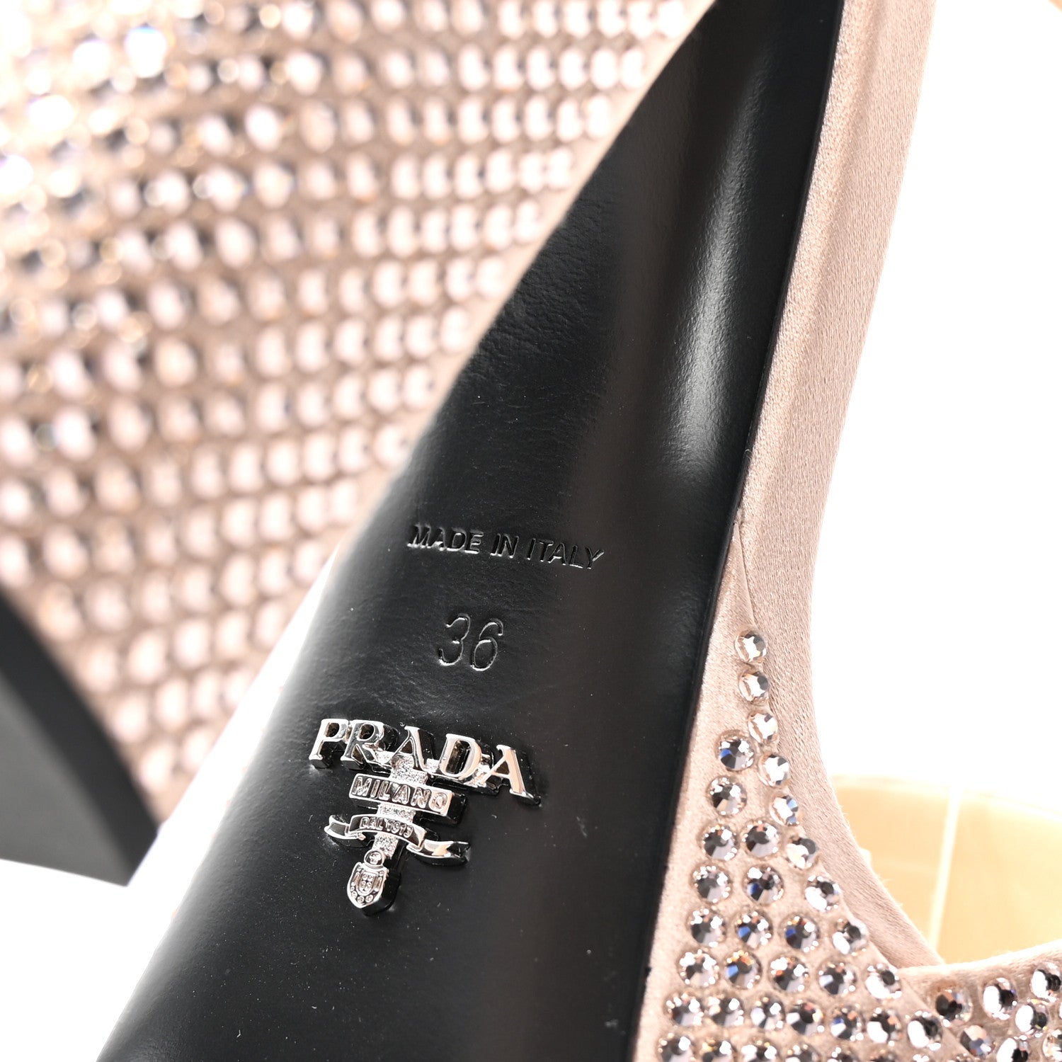 Prada Satin Crystal Triangle Logo 40/135mm Platform Sandals 36 Alabastro 7 of 8