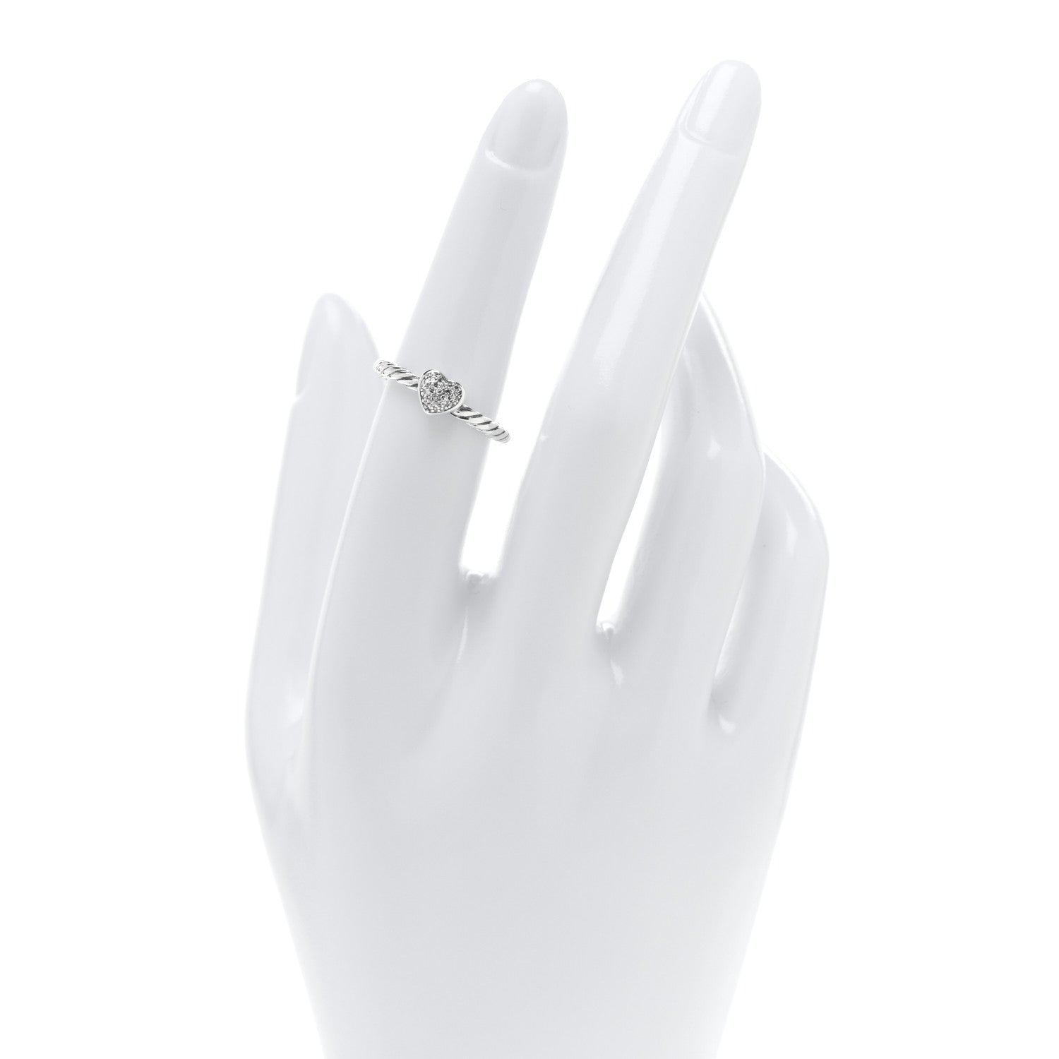 David Yurman Sterling Silver Diamond Cable Classics Heart Ring 52 6 2 of 4