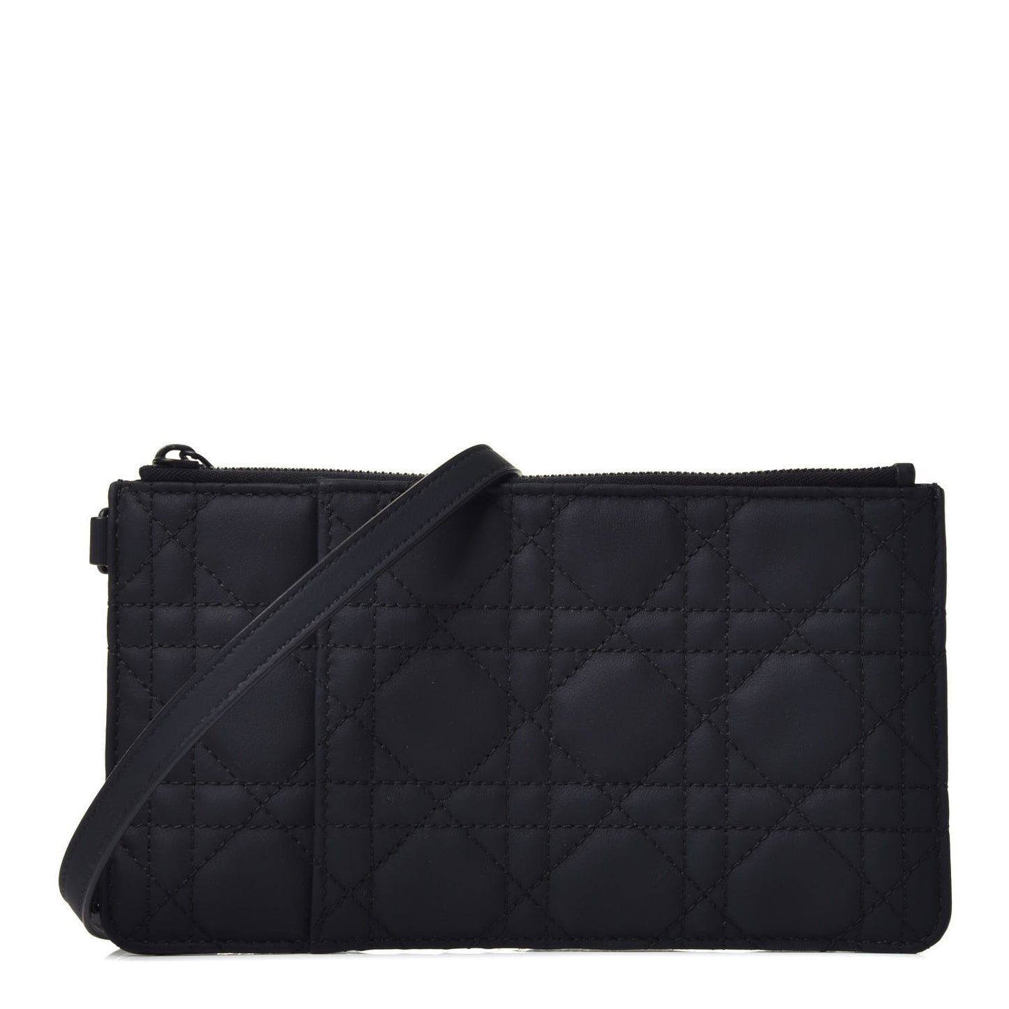 Ultra Matte Calfskin Cannage Lady Dior Zip Wallet With Strap Black