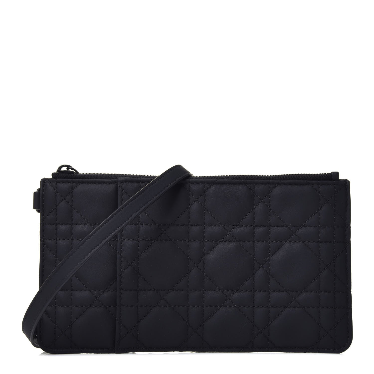 Christian Dior Ultra Matte Calfskin Cannage Lady Dior Zip Wallet With Strap Black 1 of 7