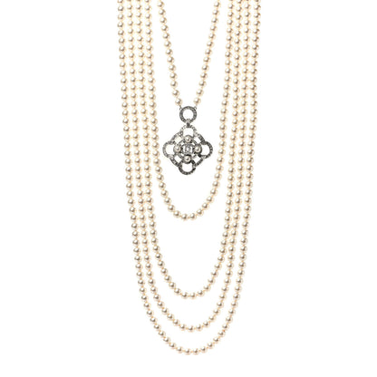 Chanel Pearl Crystal CC Multi Strand Necklace Silver 1 of 5