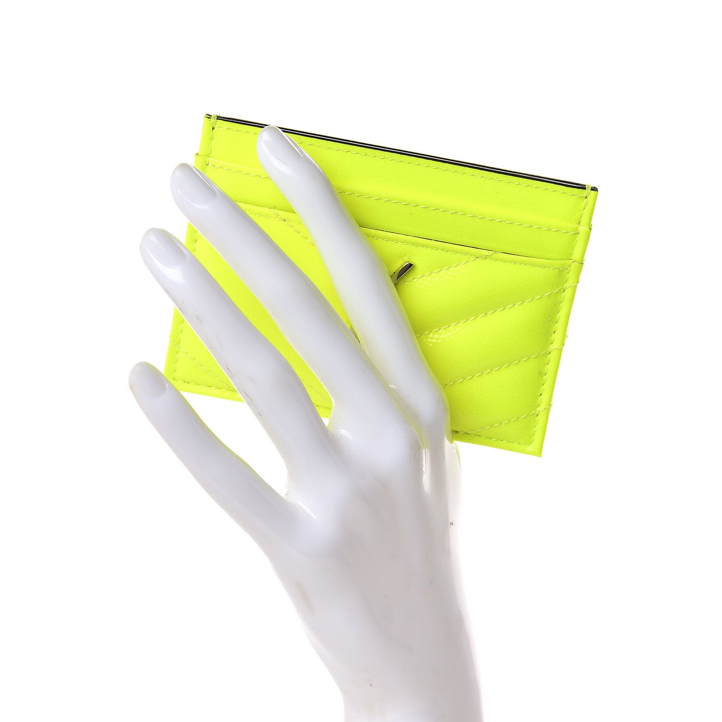 Patent Grain De Poudre Matelasse Chevron Monogram Credit Card Case Neon Yellow