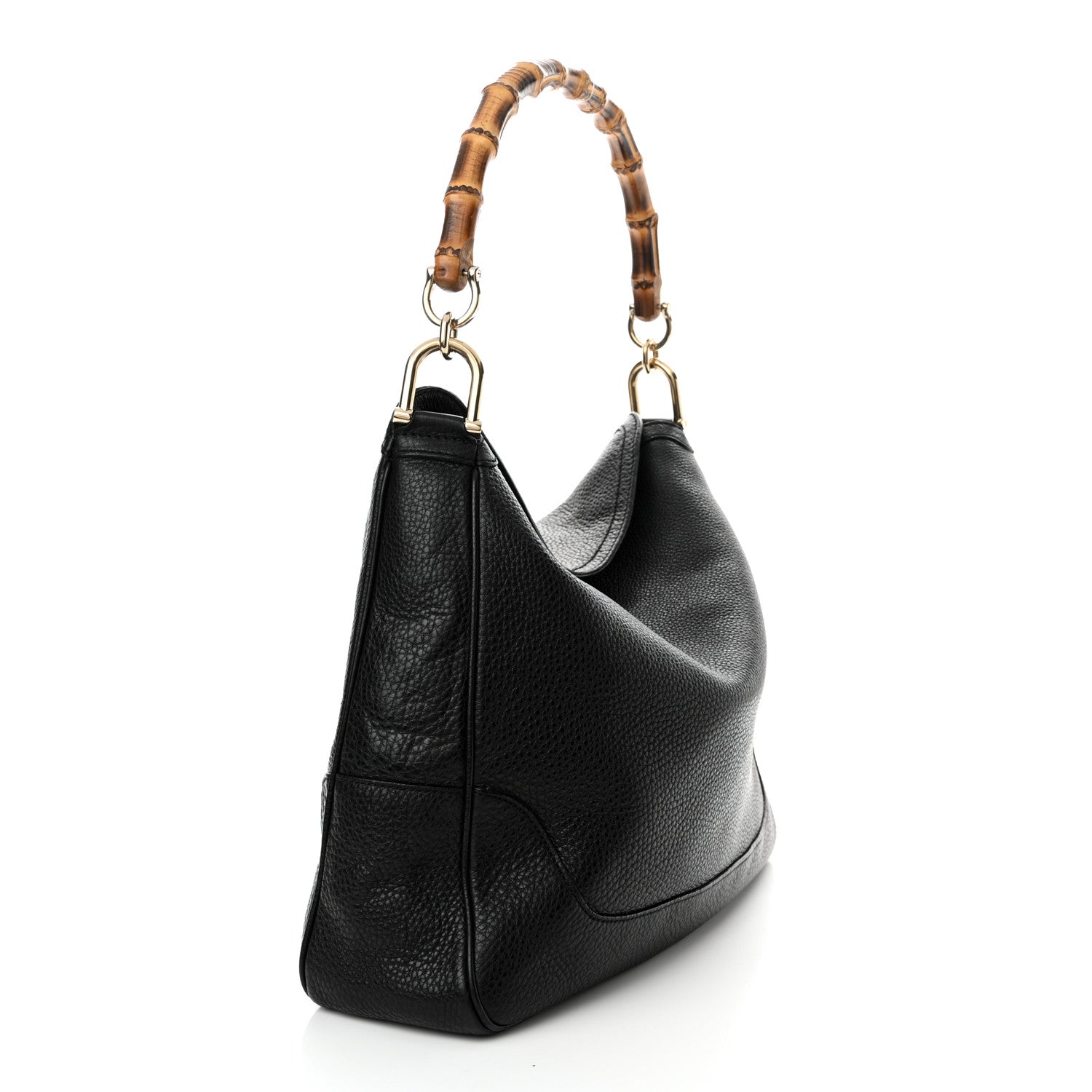 Gucci Pebbled Calfskin Medium Diana Bamboo Shoulder Bag Black 3 of 13