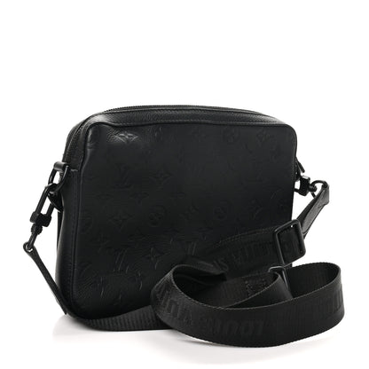 Louis Vuitton Calfskin Monogram Shadow Trio Messenger Black 3 of 10