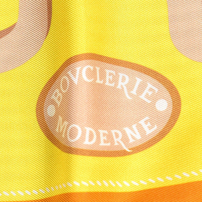 Hermes Silk Bouclerie Moderne Vichy Maxi Twilly Jaune Vif Potiron Miel 7 of 8