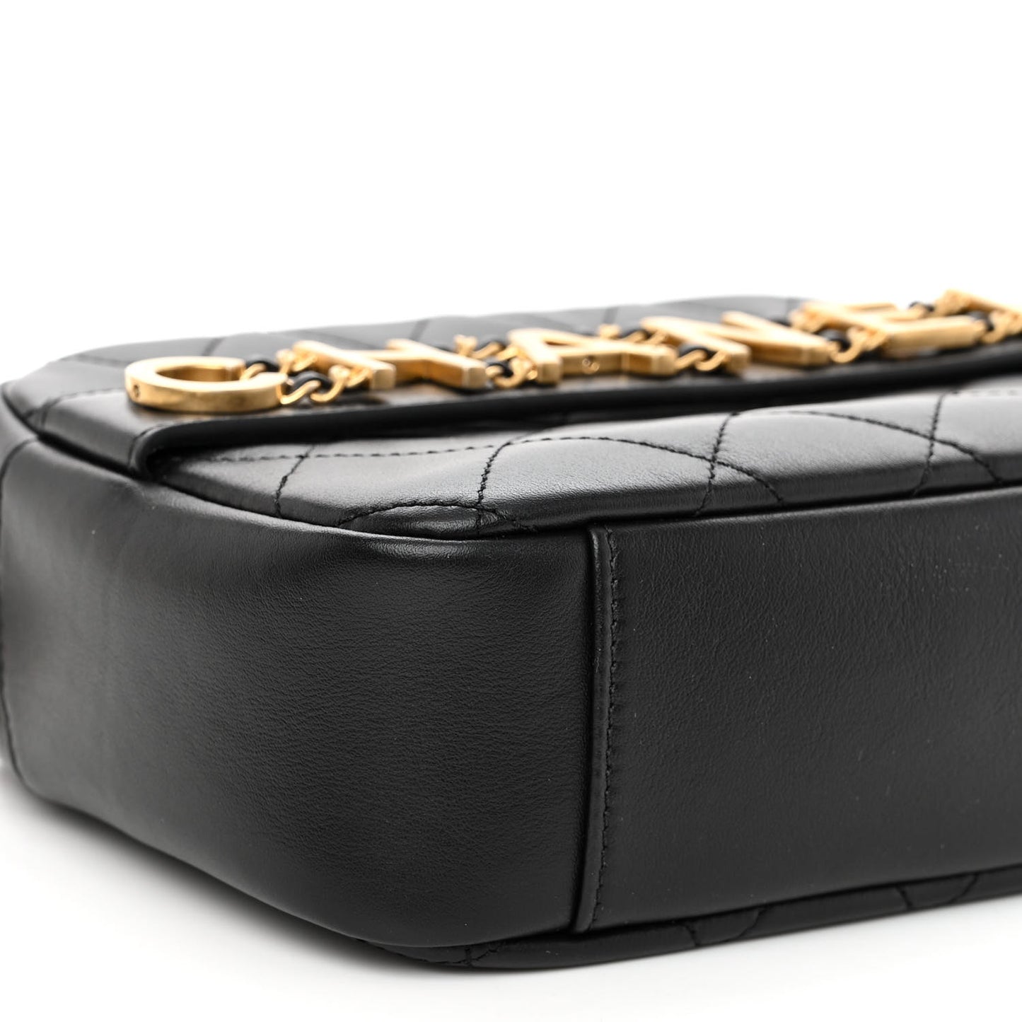 Calfskin Quilted Enchained Camera Case Bag Black