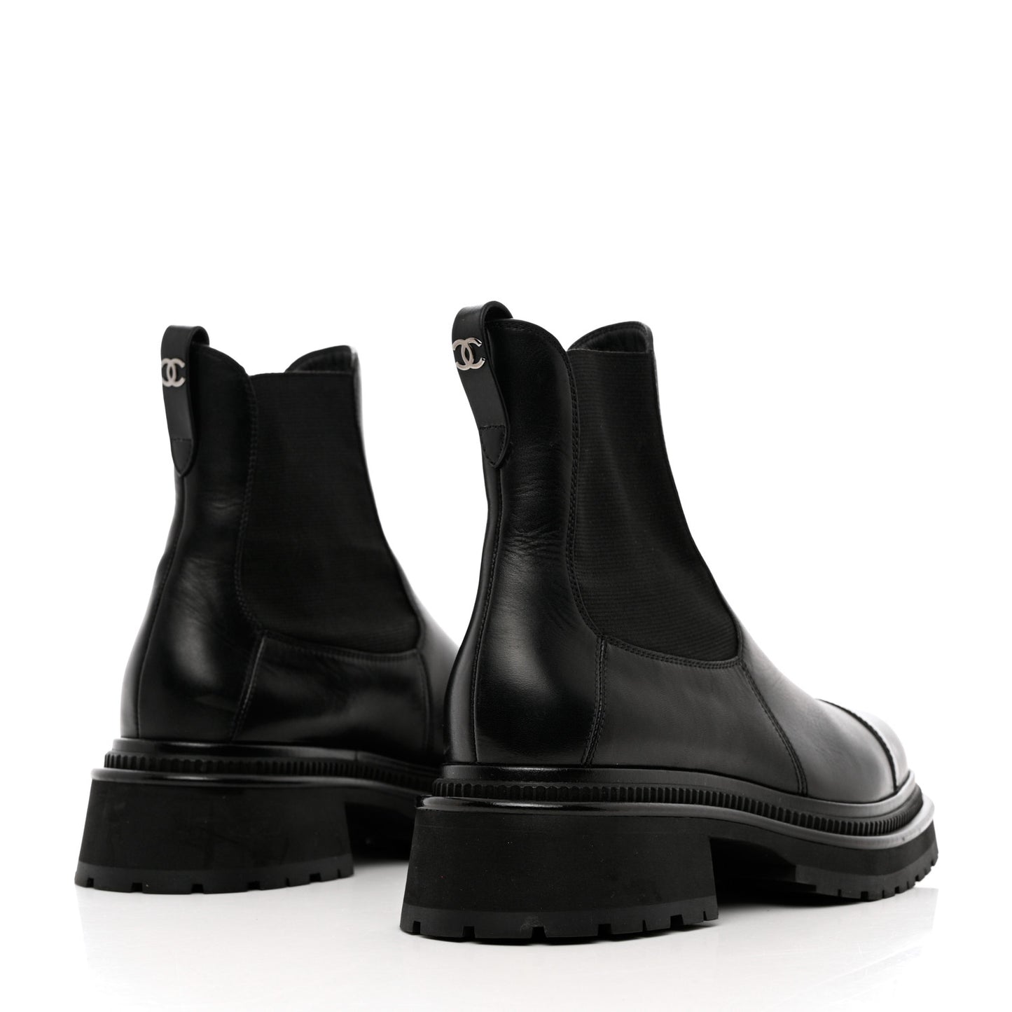 Calfskin Patent Cap Toe Ankle Boots 39.5 Black