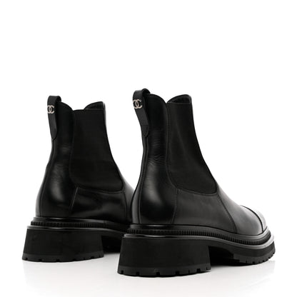 Chanel Calfskin Patent Cap Toe Ankle Boots 39.5 Black 4 of 16