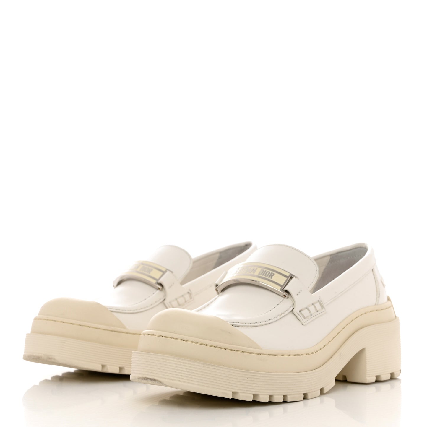 Brushed Calfskin Dior Code Lug Sole Platform 35mm Loafers 37 White