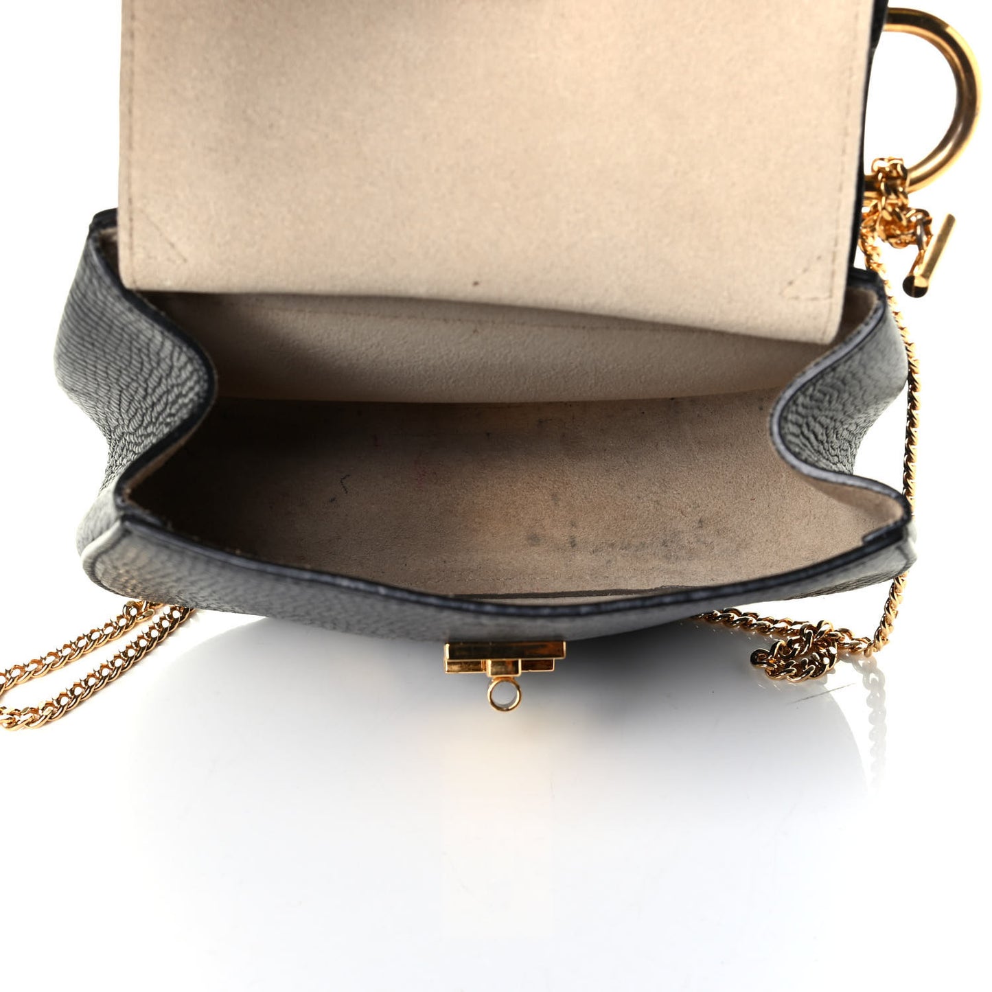 Grained Calfskin Lambskin Mini Bi-Color Drew Shoulder Bag Black Powder Beige