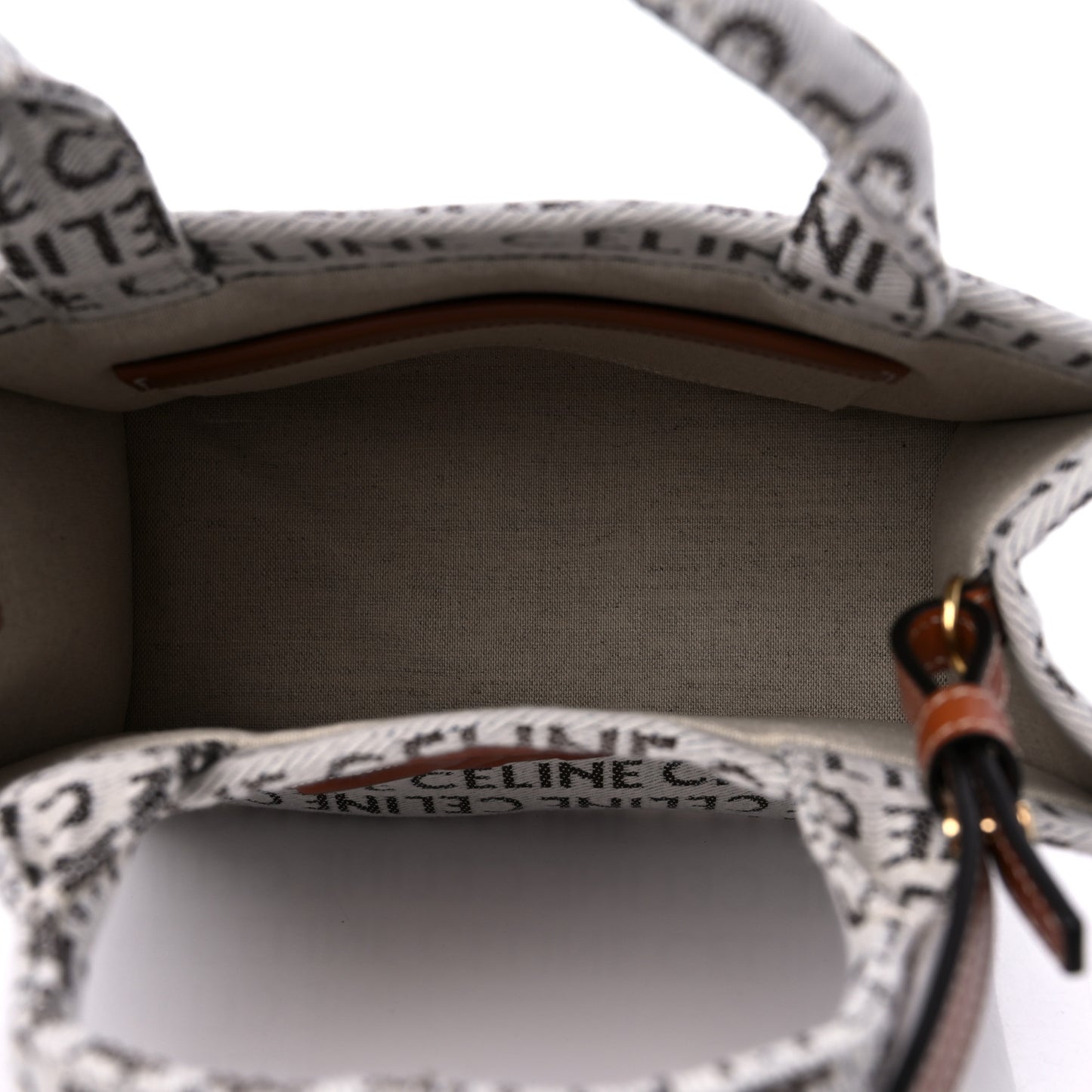 Canvas Calfskin All Over Print Small Cabas Thais White Tan