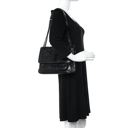 Saint Laurent Crinkled Calfskin Matelasse Monogram Medium Niki Chain Satchel Black 2 of 11