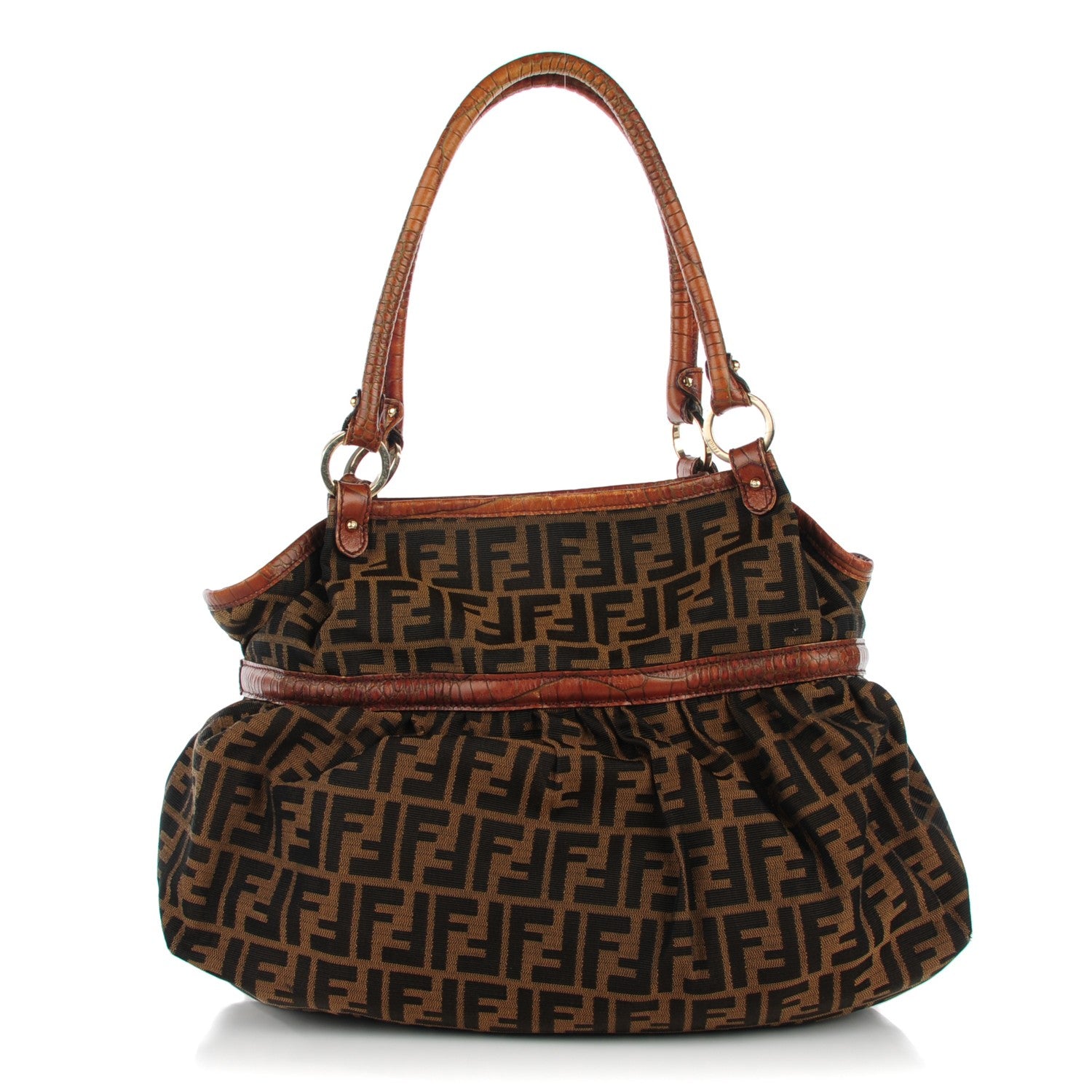 Fendi Zucca Calfskin Crocodile Embossed Large Chef Shopper Tote Tobacco 1 of 10